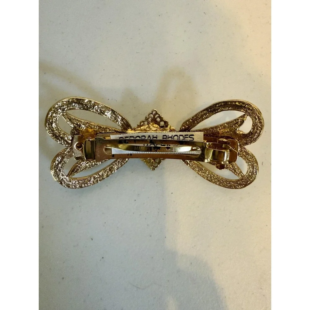 Deborah Rhodes Mocha‎ Barrette Gold Tone filigree with ruby red center
